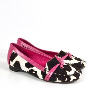 Diego Di Lucca Pink Leather Calf Hair Animal Print Loafers